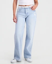 Celebrity Pink Juniors' Contrast-Waistband Wide-Leg Jeans