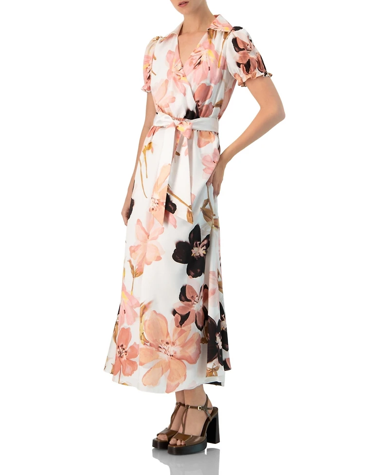 Ivonne Women's Short Sleeve V-Neck Collared Maxi Dress