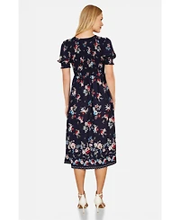 Yumi Women's Smocked Bodice Floral Ruched Midi Dress
