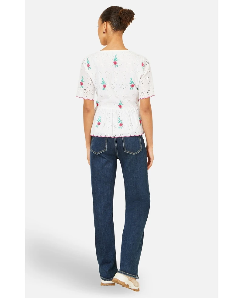 Yumi Women's Broderie Anglaise Embroidered Tie Top