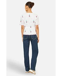 Yumi Women's Broderie Anglaise Embroidered Tie Top