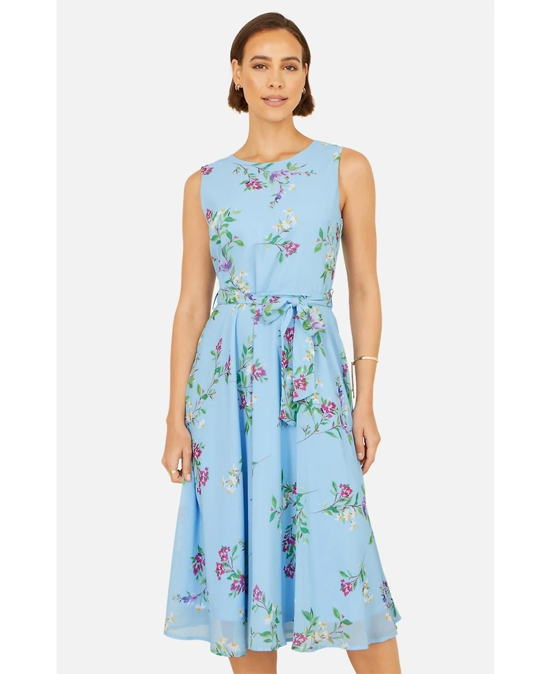 Yumi Women's Floral Print Midi Skater Dress