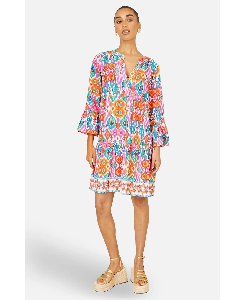 Yumi Women's Ikat Print Viscose Beach Tunic Dress