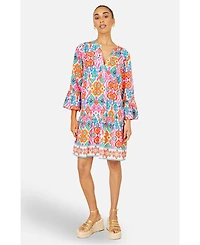Yumi Women's Ikat Print Viscose Beach Tunic Dress