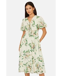 Yumi Women's Floral Front Tie Detail Tea Dress