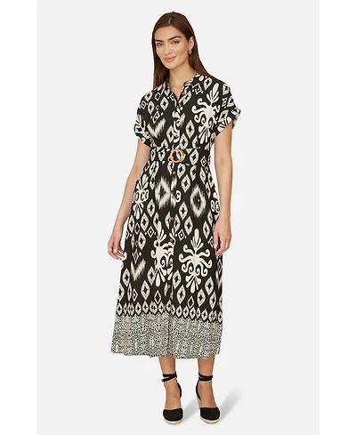 Yumi Women's Geo Print Relaxed Midi Shirt Dress
