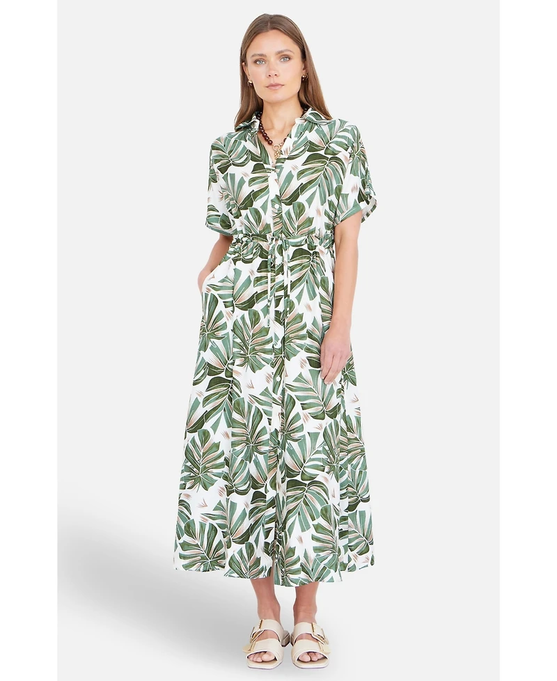 Yumi Women's Relaxed Boho Print Maxi Shirt Dress