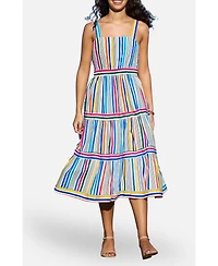 Yumi Women's Stripe Cotton Midi Sun Dress