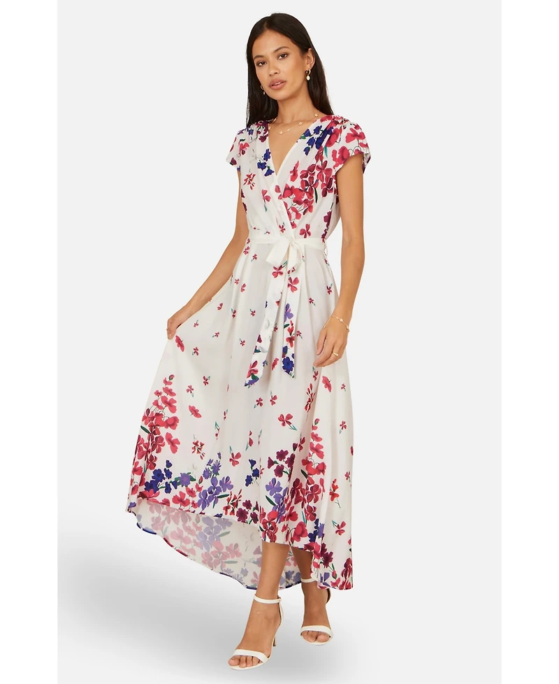 Yumi Women's Floral Mirror Dip Hem Wrap Dress