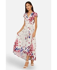 Yumi Women's Floral Mirror Dip Hem Wrap Dress