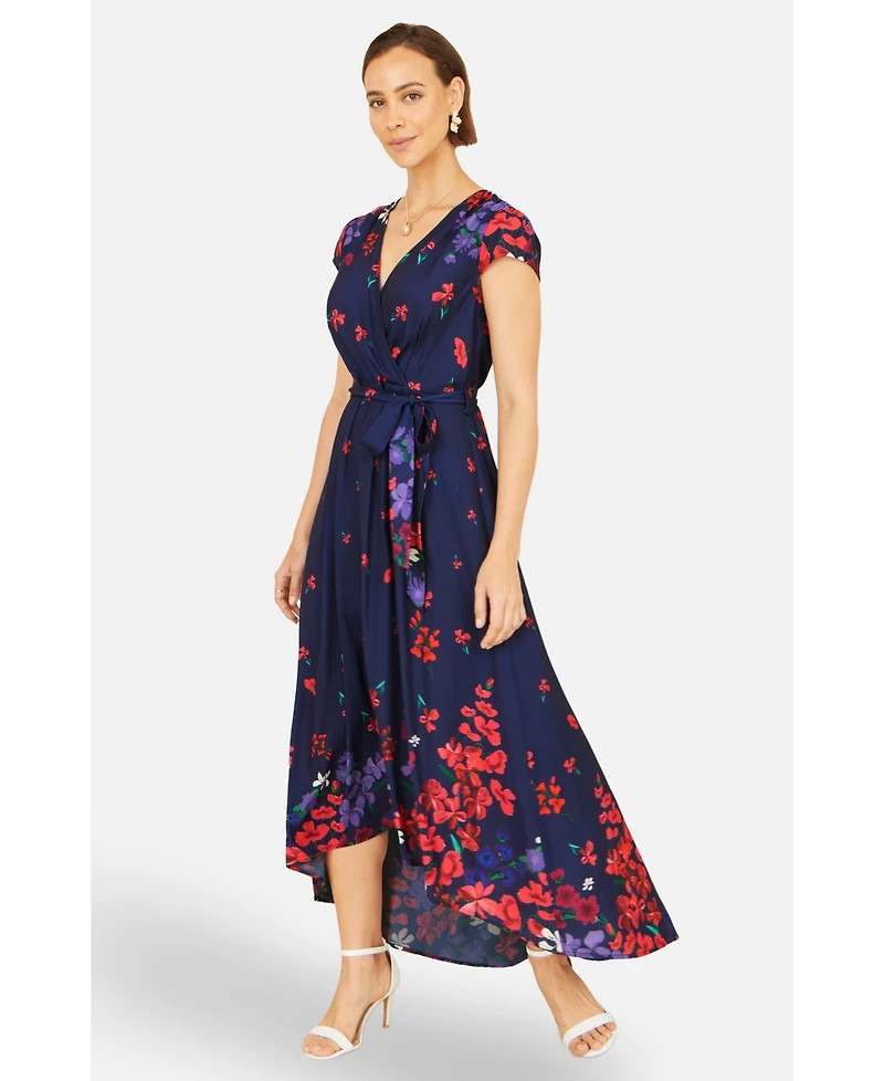 Yumi Women's Floral Mirror Dip Hem Wrap Dress