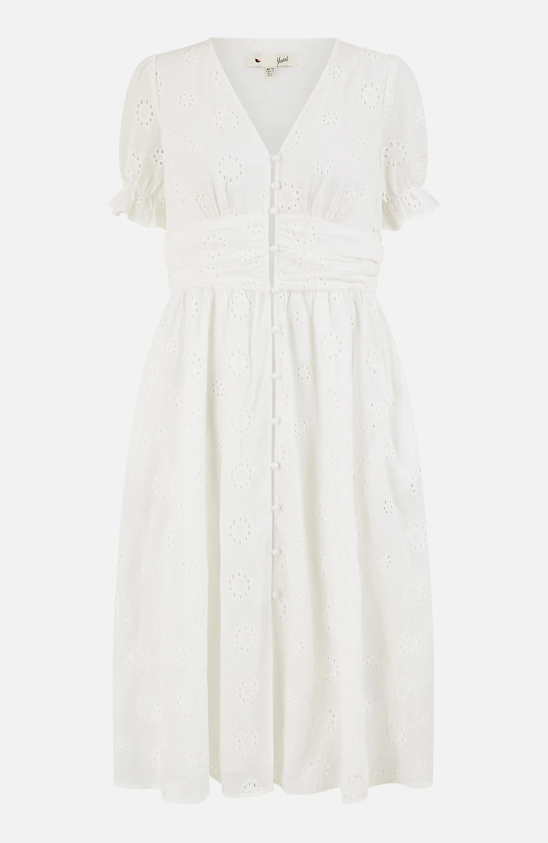 Yumi Women's Broderie Anglaise Midi Button Up Dress