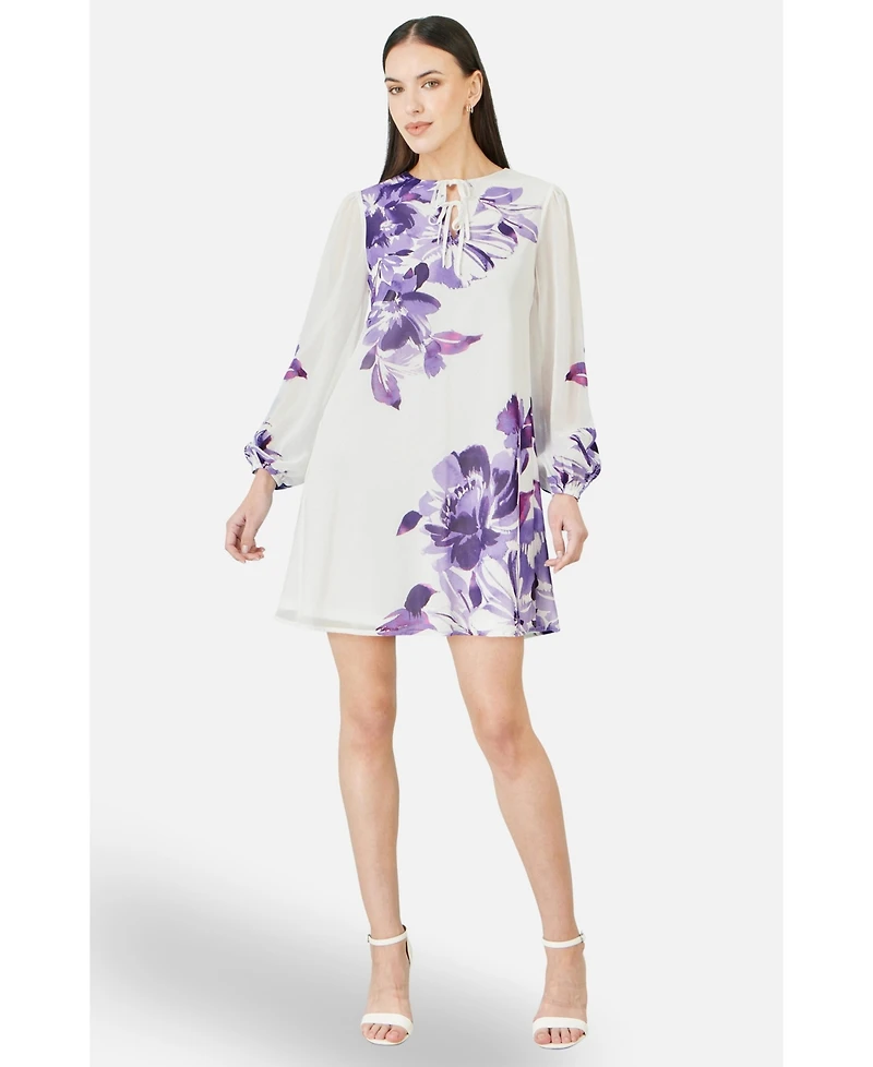 Yumi Women's Keyhole Neck Floral Tunic Dress