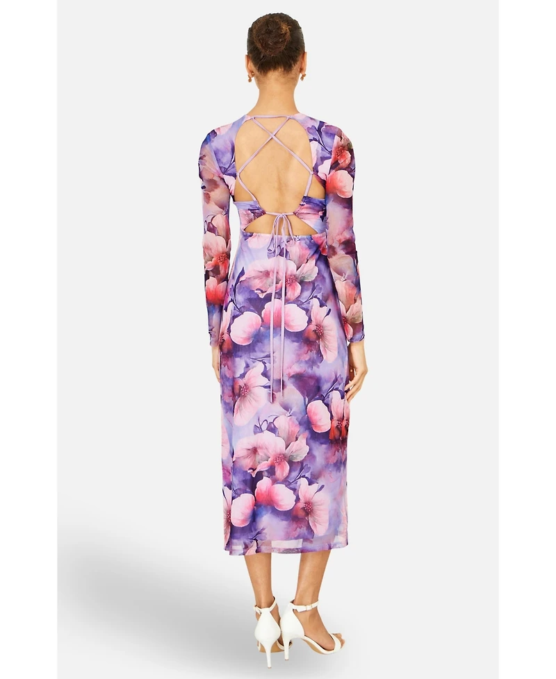 Yumi Women's Tie Back Mesh Midi Dress