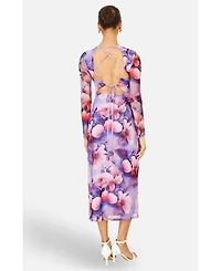 Yumi Women's Tie Back Mesh Midi Dress