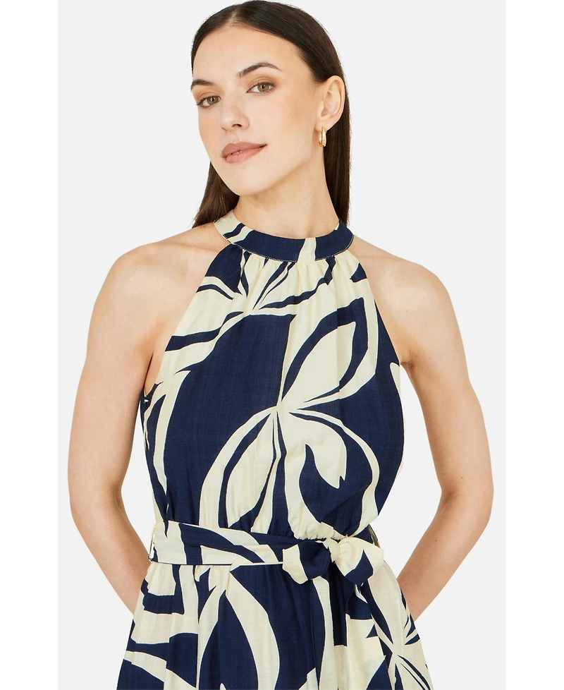 Yumi Women's Geo Swirl Print Halter Maxi Dress