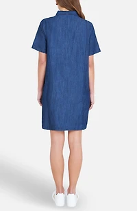 Yumi Women's Chambray Tunic With Bow Tie