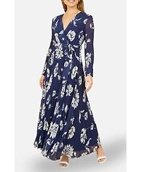 Yumi Women's Floral Pleated Midi Wrap Dress