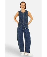 Yumi Women's Stretch Long Denim Waistcoat