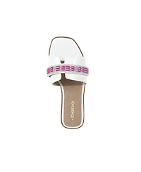 bebe Women's Fashion Sandal with Rhinestone and Pearl Embellished Strap