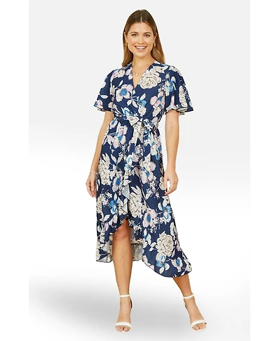 Yumi Women's Floral Midi Wrap Dress