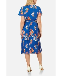 Yumi Women's Pleated Floral Tie-Waist Wrap Midi Dress