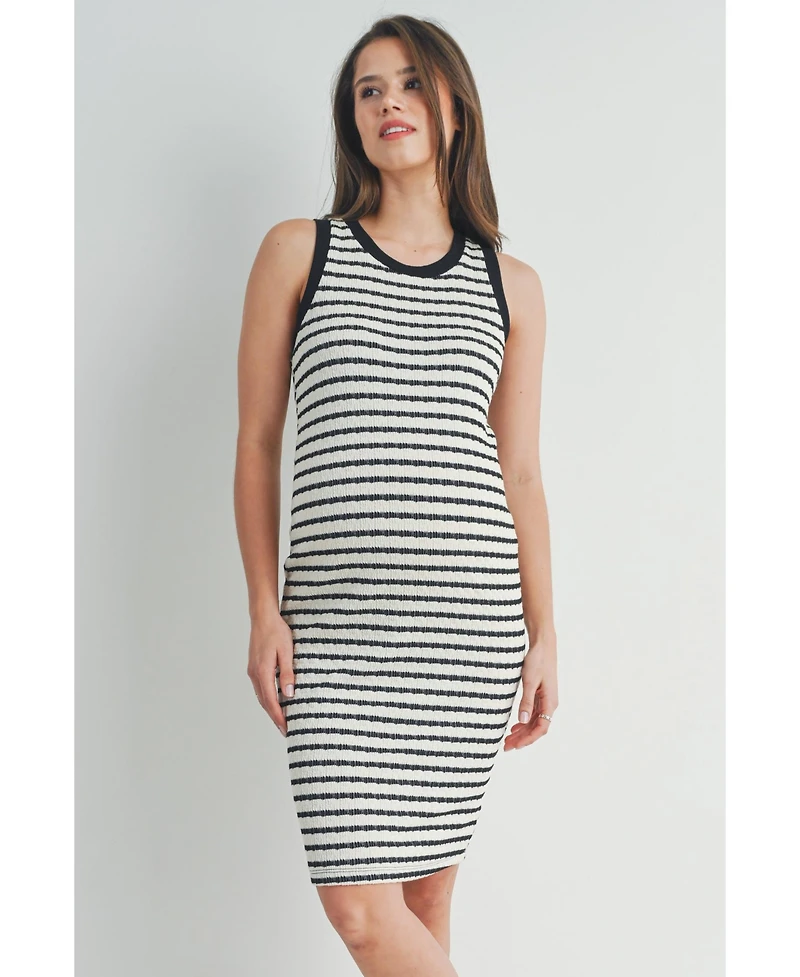 Hello Miz Maternity Striped Bodycon Sleeveless Scoop Neck Dress