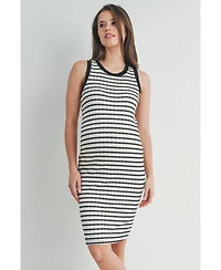 Hello Miz Maternity Striped Bodycon Sleeveless Scoop Neck Dress