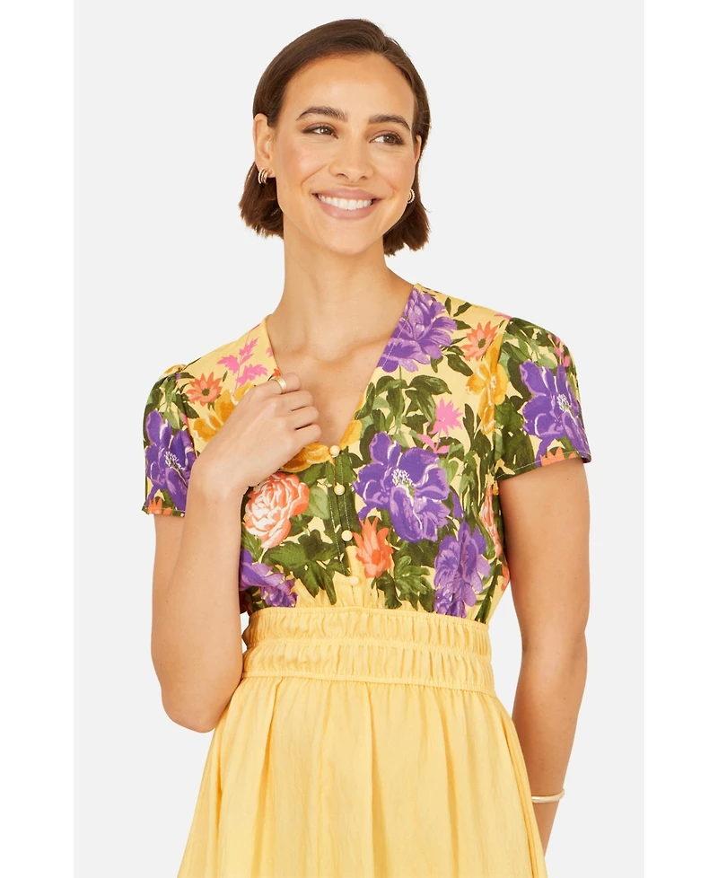 Yumi Women's Floral Mirror Print Viscose Midi Dress