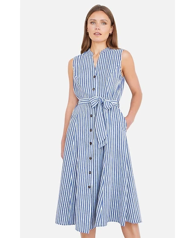 Yumi Women's Stripe Midi Sleeveless Shirt Dress