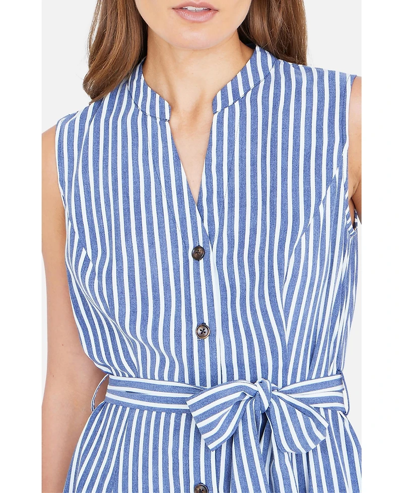 Yumi Women's Stripe Midi Sleeveless Shirt Dress