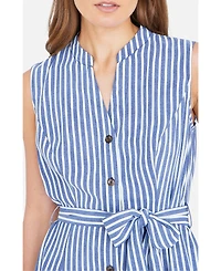 Yumi Women's Stripe Midi Sleeveless Shirt Dress