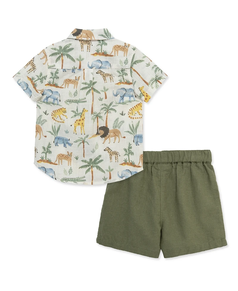 Little Me Baby Boys' Short-Sleeve Shirt and Shorts, 2-Piece Set