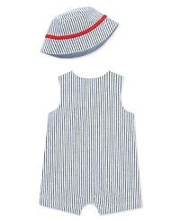 Little Me Baby Boys' Lobster Embroidery Sunsuit and Hat, 2-Piece Set