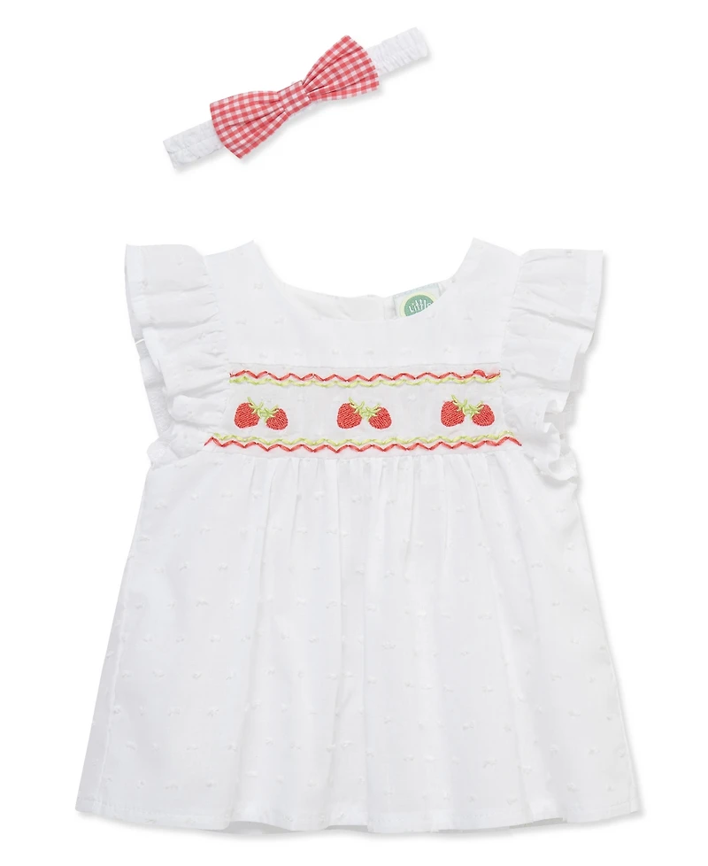Little Me Baby Girls' Strawberry Print Top, Shorts and Headband, 3-Piece Set