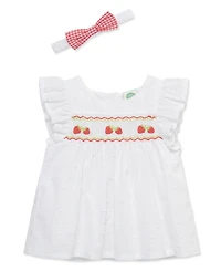 Little Me Baby Girls' Strawberry Print Top, Shorts and Headband, 3-Piece Set