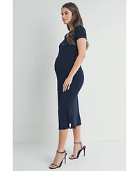 Hello Miz Maternity Scoop Neck Short Sleeve Midi Dress with Side Slit