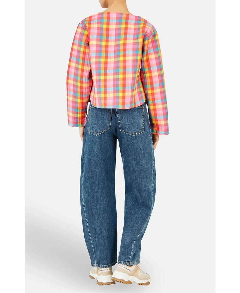 Yumi Women's Checked Reversible Cotton Quilted Jacket