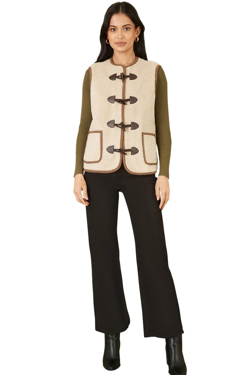 Yumi Women's Faux Leather Button Detail Gilet