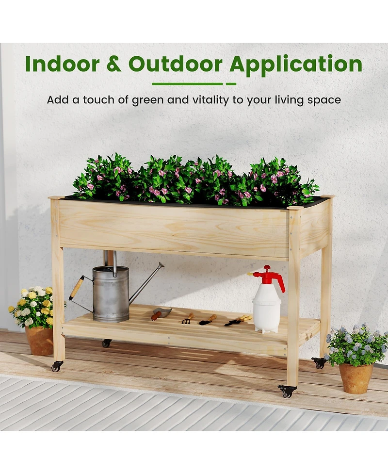Slickblue Portable Wooden Raised Garden Bed with Legs and Wheels