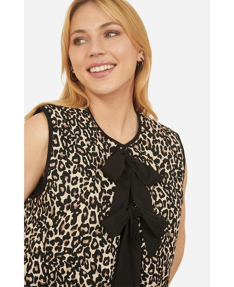 Yumi Women's Sleeveless Bow-Tie Leopard Waistcoat
