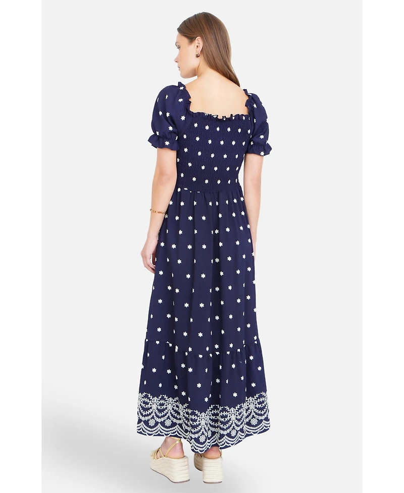 Yumi Women's Border Hemline Smocked Maxi Dress