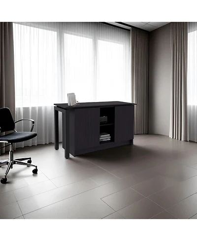 Fm Furniture Elfrida Desk, Two Open Storage Shelves, Wenge