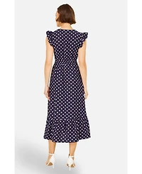 Yumi Women's Spot Ruched Waist Midi Dress