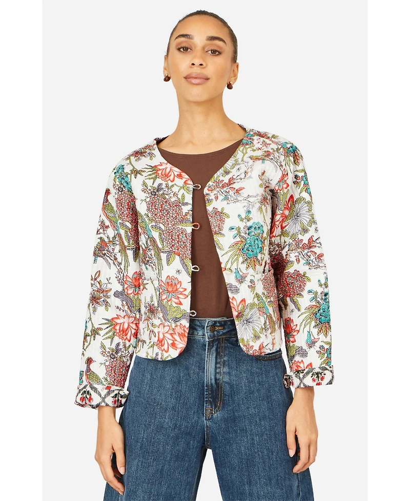 Yumi Women's Print Reversible Cotton Quilted Jacket