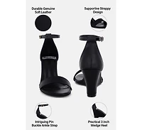 Pobora Genuine Leather Slim Wedge Heel Sandals