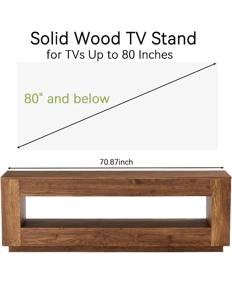 Tribesigns 70.87-in Extra Long Solid Wood Tv Stand for 55/65/75/80 inch Tv, Media Console Table, 2-Tier Entertainment Center with Storage Shelf