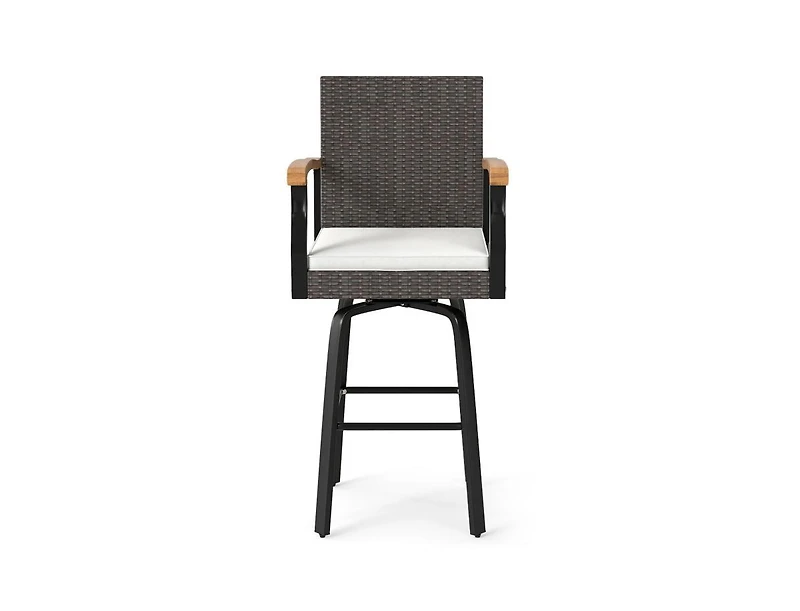 Slickblue Patio Swivel Bar Stool with Cushion and Acacia Wood Armrests