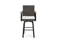 Slickblue Patio Swivel Bar Stool with Cushion and Acacia Wood Armrests