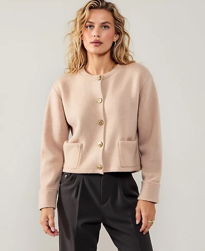 Modenaire Women's Crewneck Textured Knit Button-Front Cardigan